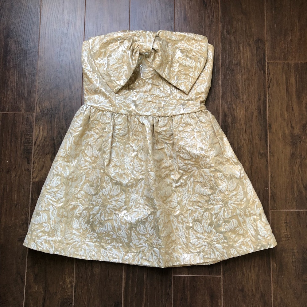 Gold Mini Dress with Bow Front